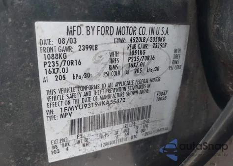 2004 Ford Escape Xlt из США, поврежденный, VIN 1FMYU93194KA55472